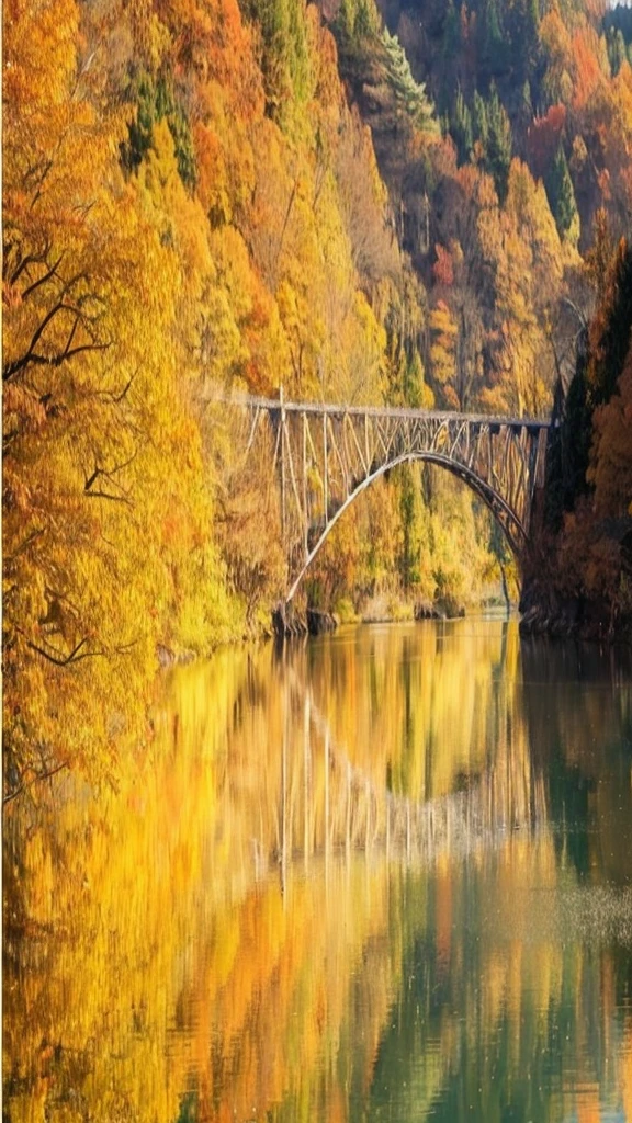 Japanese Landscape、Autumn leaves in Japan、The scenery reflected clearly on the water、Real Stick、Real、4K、8K、High Definition