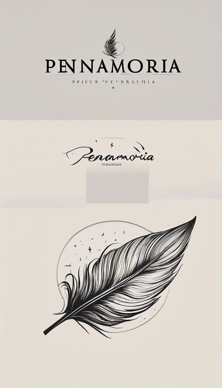 Create a minimal, modern, simple, inspirational, memorable, dream like logo design of a boy and a feather for the brand “Penamemoria".