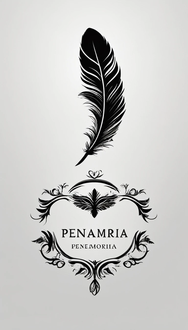 Create a minimal, modern, simple, inspirational, memorable, dream like logo design of a boy and a feather for the brand “Penamemoria".