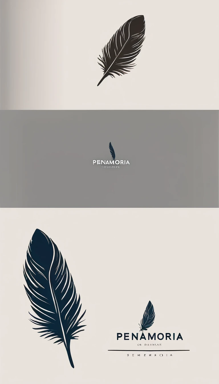 A minimal, modern, simple, cinematic logo design for the brand “Penamemoria". Create a modern, minimalistic, high-quality, logo of a bird feather
