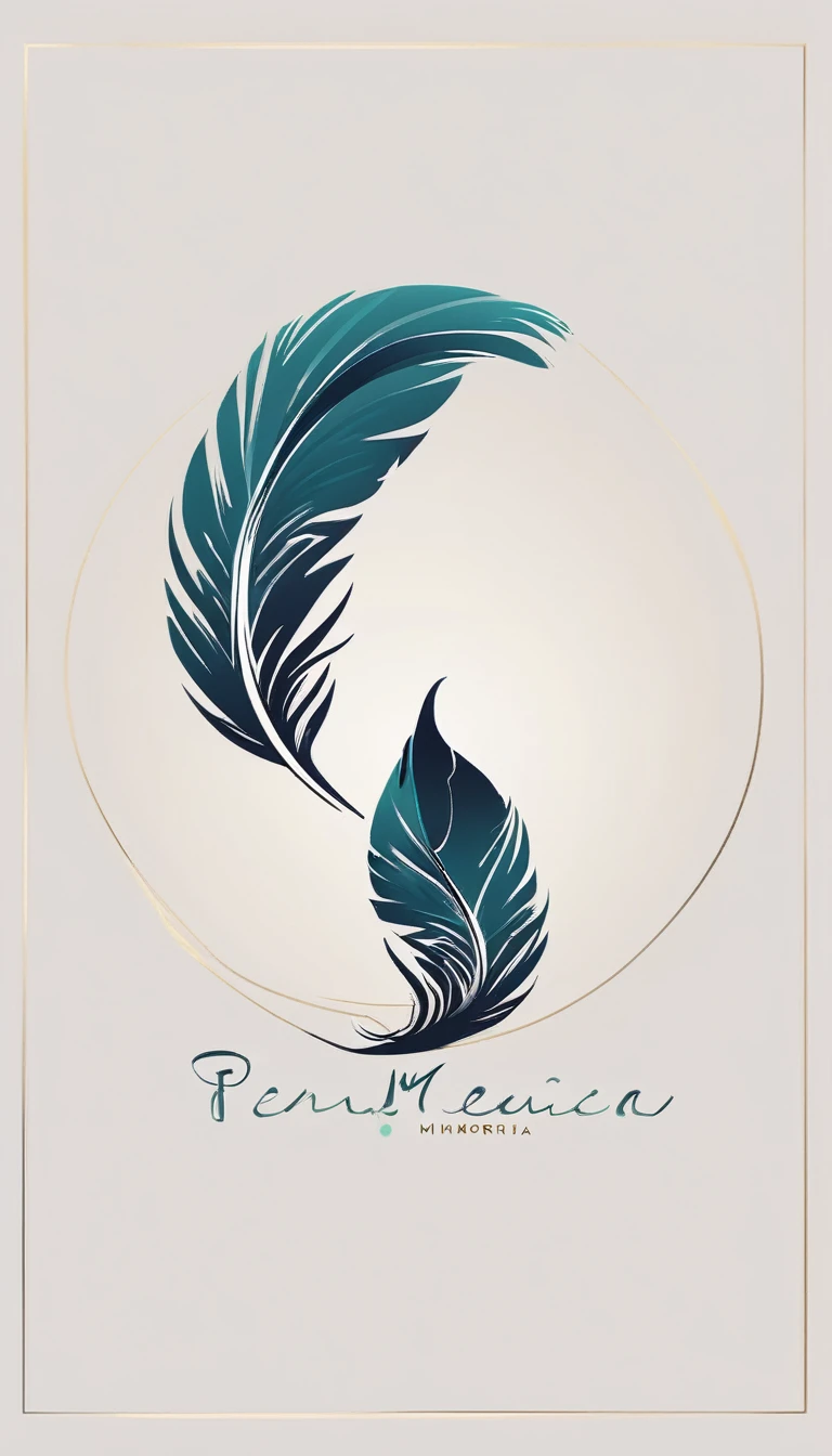 A minimalist, fantastic, poetic, dreamy, captivating, memorable, masterpiece, modern, simple logo design of a boy and a feather for the brand “Penamemoria". The logo must convey a sense of music, stories and dreams. Minimalistic logo design of a boy and a feather.