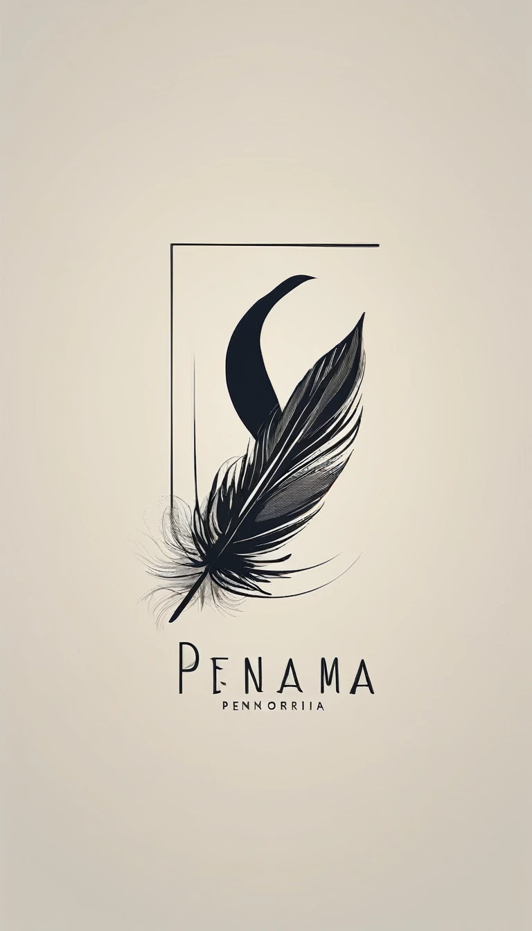 A minimalist, fantastic, poetic, dreamy, captivating, memorable, masterpiece, modern, simple logo design of a boy and a feather for the brand “Penamemoria". The logo must convey a sense of music, stories and dreams. Minimalistic logo design of a boy and a feather.