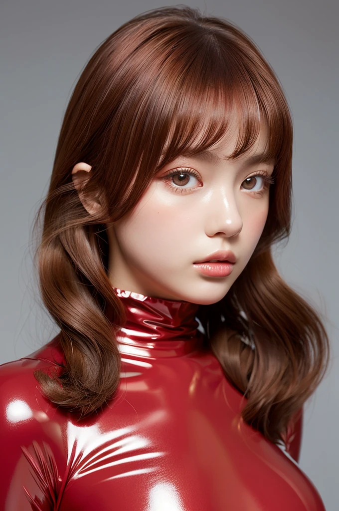 (Genuine))))photograph, ((whole body:1.1)), Highest quality, 1 female, Ultra detailed face, Detailed lips, Fine grain, double eyelid, Beautiful Face, Beautiful Eyes, (Red bodysuit, Red latex), (Shiny), Orange Hair, Twin tails, Narrow waist, Highest quality, Pale skin, Sue Liu Asuka Langle, Plug Suit 02, Black background, (Face and eye details:1.1) , Self-righteous, blush, ((shy)), Very delicate and beautiful girl, Dynamic pose, (to8contrastスタイル)