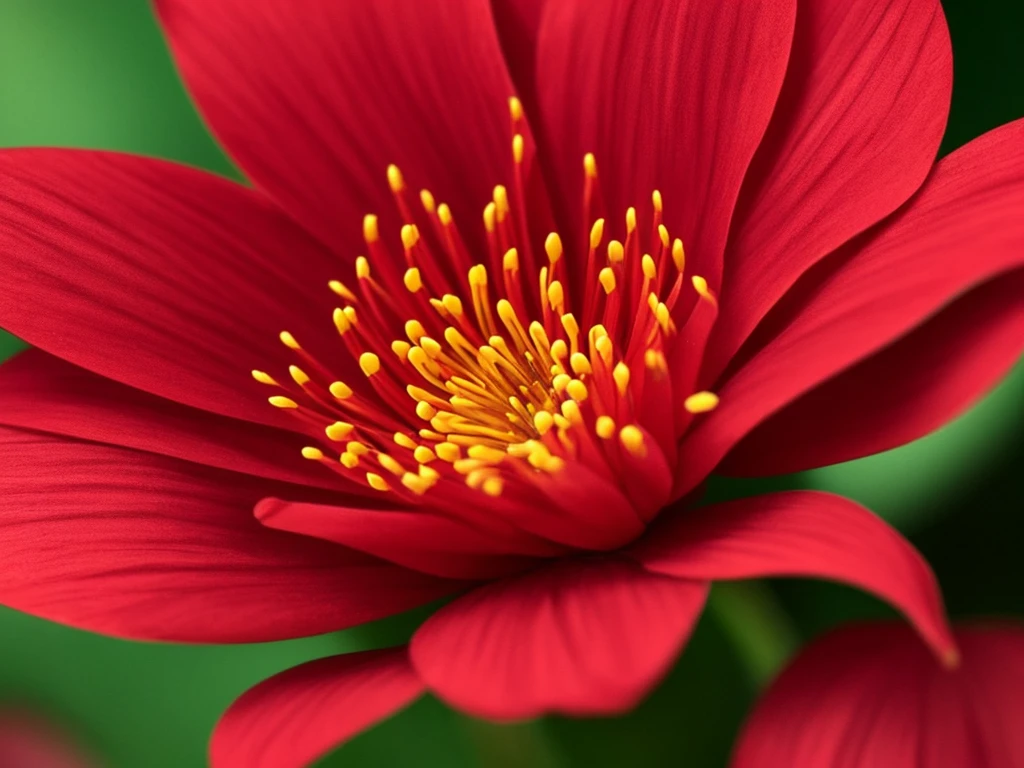 a close up of a red flower with a blurry background, a macro photograph by Liang Kai, flickr, art nouveau, plum blossom, beautiful flower, red blooming flowers, 🌺 cgsociety, red flower, glowing red, beautiful detail, fine details. red, beautiful detail and color, red flowers, vibrant red colors, beautiful!!!!!!!!!, beautiful vibrant colors, beautiful colours