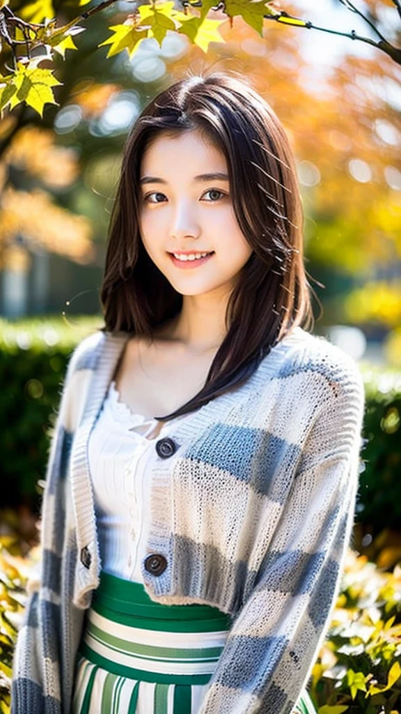 (Highest quality:1.5), (Real:1.4), (Ultra high definition:1.4), (No correction:1.4), (Skinny 18 year old girl), (1 Japanese very thin girl with flat chest in eighteen years old), (very thin body), skinny face, (Beautiful skin), (Knitted cardigans), (Silk white blouse), (Super long skirt), (girl is wearing knitted cardigan on a white silk long sleeve blouse and very long skirt), (very thin girl is standing in the autumn park), (18yo very thin girl is standing in the autumn park), (front view of a flat chest girl), (Autumn park), (Upper Body), (smile), (Turn your body forward), (flat chest), (very thin)