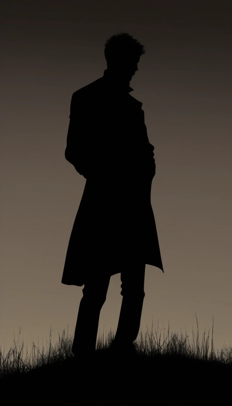 
black silhouette of a man who is sad, depressed and hurt.  manga style, digital art, by Marshall Arisman, cover illustration, 70mm, 7 0 mm, 70 mm, book cover illustration, by Brigette Barrager, album cover, novel cover art for a book, art concept for a book cover, cover art, 7 feet tall,