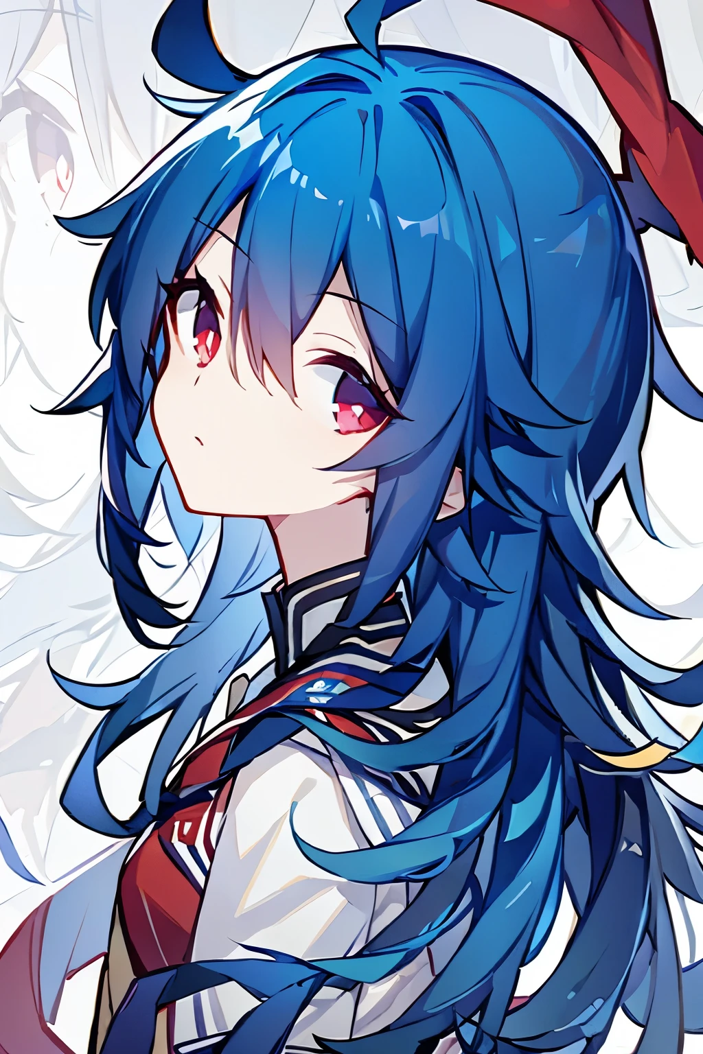 （Blue hair 1.3），Red pupil，Wearing red clothes，male