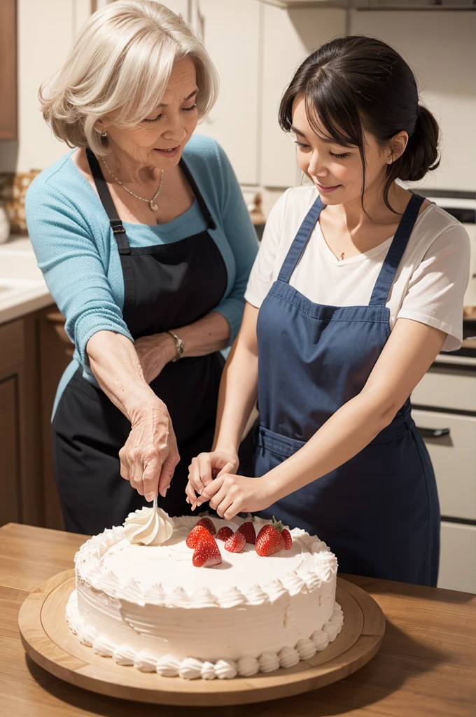 Grandma and granddaughter making cake