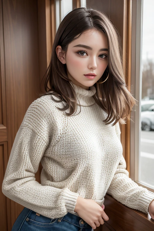 ((best qualityer)), ((work of art)), (detailded), 1 girl, ombro to ombro sweater,