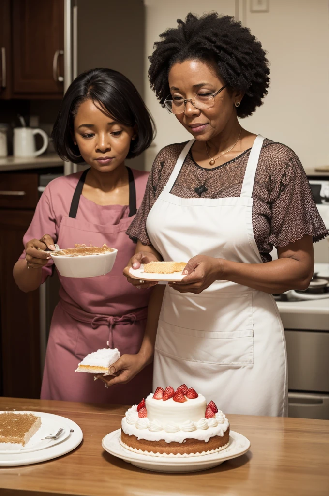 Black grandmother and granddaughter making cake
