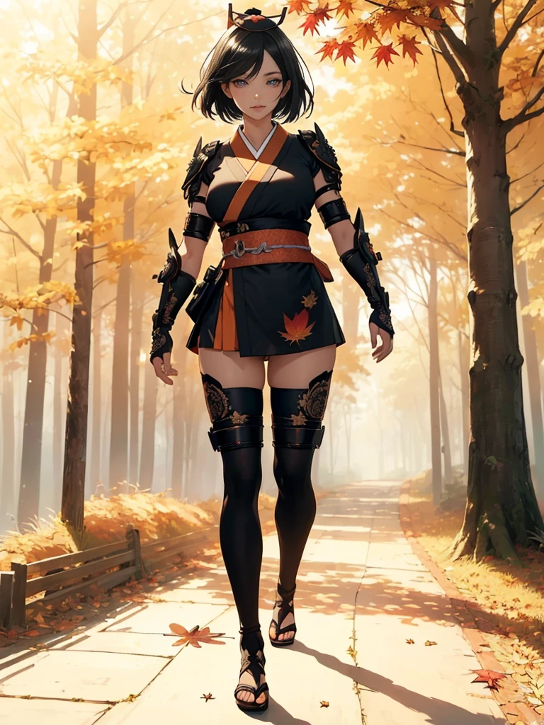 ((1girl, solo)), beautiful body, (perfect anatomy, perfect body, perfect hands, perfect legs), (five fingers:1.5), natural proportions, sexy body, (large breasts:1.3), cowboy shot BREAK
((extremely detailed face)), (beautiful detailed eyes:1.6), (realistic pupils, realistic iris:1), expressive eyes, looking at viewer, (clear eyes:1.3), (hyperrealistic:1.2), (detailed skin texture:1.2), smooth skin, (black hair:1.5), (red eyes), (short hair:1.3), (detailed lips:1.2), (attractive lips:1.1), (glossy lips:1.1), (parted lips), perfect face, perfect eyes BREAK
samurai, japanese clothes, (short kimono:1.5), puffy short sleeves, sash, black elbow gloves, fingerless gloves, (arm guard:1.5), thighs, black thighhighs, ass visible through thighs, skindentation, shimenawa, (jingasa hat:1.5) BREAK
outdoors, (autumn season:1.5), (torii gate), east asian architecture, (forest:1.5), (tree:1.4), stone path BREAK
(masterpiece:1.5), anime-style, top quality, best quality, (beautiful and aesthetic:1.2), (ultra detail:1.5), Ultra-detailed depiction, Ultra-precise depiction, extremely detailed 8k illustration, high resolution, (highly detailed shading:1.2), (realistic lighting:1.4), perfect lighting, vibrant colors, dynamic tones, striking hues, 8k, absurd resolution, perfect shadows, hdr, UHD, ambient lighting, realistic, ultra-realistic, photo realistic, highly detailed, rich detail, luminous colors, fine texture, intricate design, professional illustration, (soft light:1.2), (illustration:0.7)