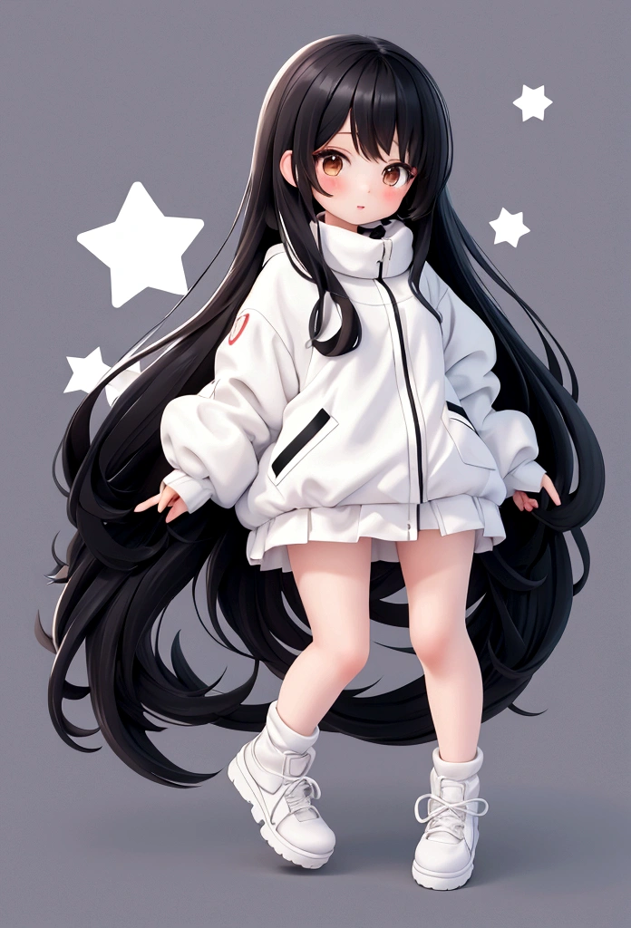 Cute anime girl with long black hair wearing white clothes