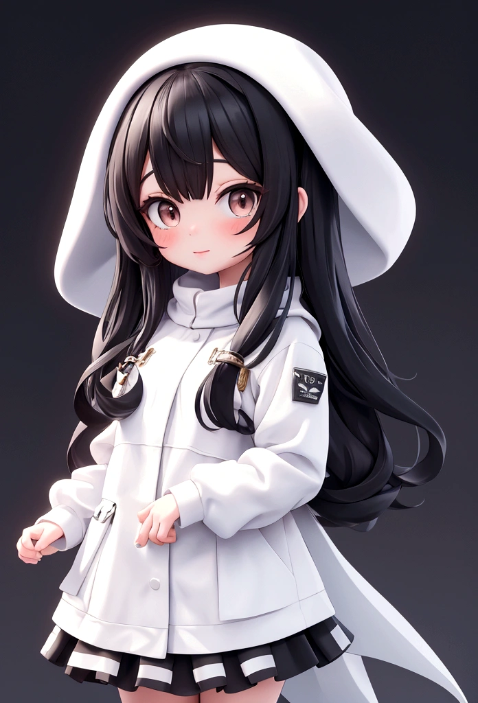 Cute anime girl with long black hair wearing white clothes