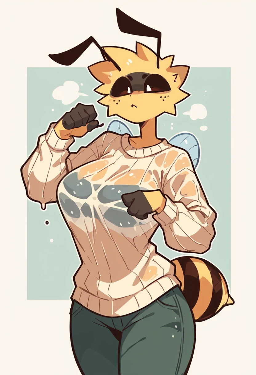 1 queen bee, more bigger breasts, wet sweater, without pants, just the sweater