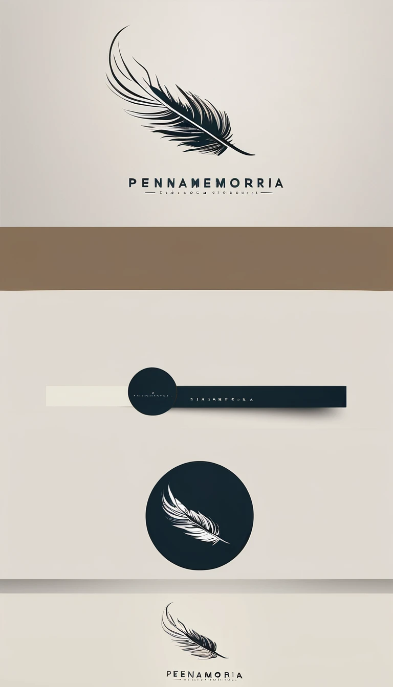 A minimal, modern, simple, cinematic logo design for the brand “Penamemoria". Create a modern, minimalistic, high-quality, logo of a feather-bird