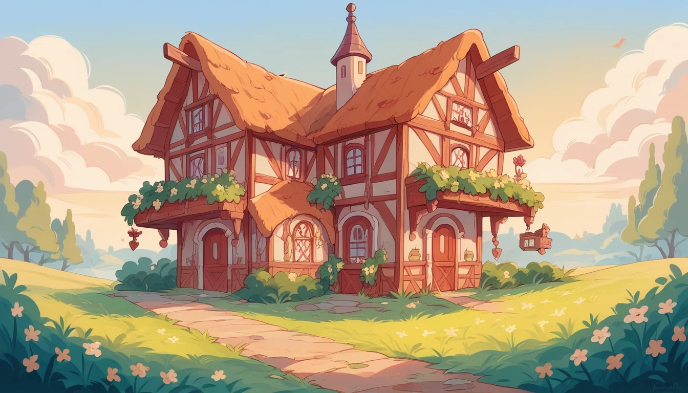 Create a character concept of a sweet village girl exuding grace against a rustic countryside backdrop. She embodies simplicity and charm, perhaps wearing traditional attire or surrounded by elements of nature like fields, wildflowers, or quaint village houses