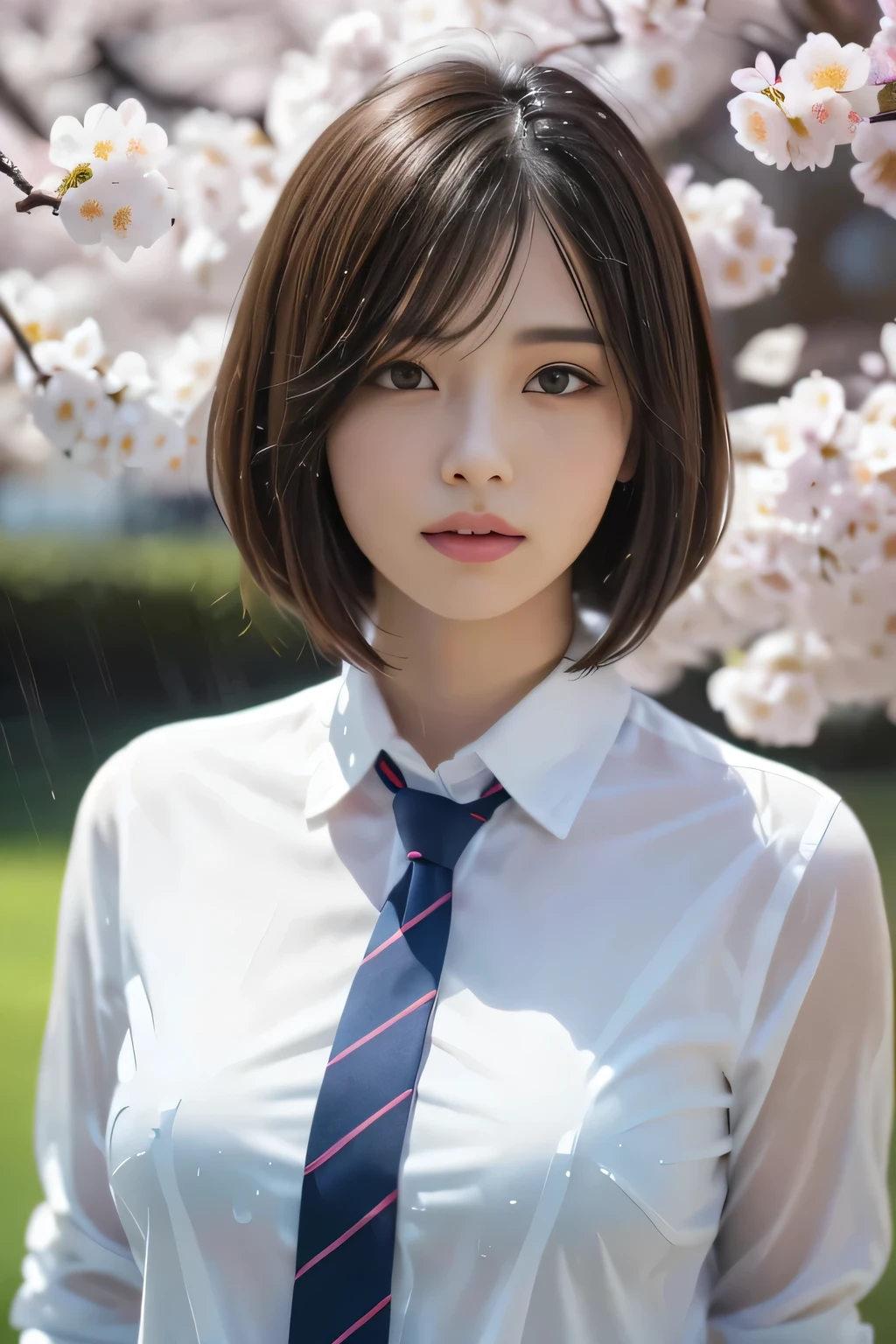 Arafed asian woman in a white shirt and blue tie - SeaArt AI