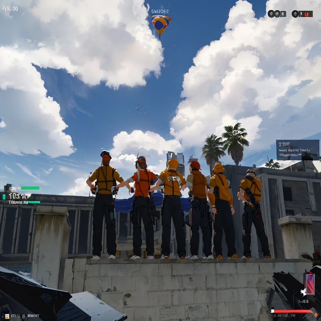 there are many people standing on a ledge with a kite in the sky, videogame screenshot>, screenshot from the game de moda, 2020 videogame screenshot, in-game, in-game, screenshot from the game simulador de vida, in-game, screenshot from the game, in-game screenshot, computer screenshot, screenshot from the game com interface do usuário, team fortress style, action scene screenshot