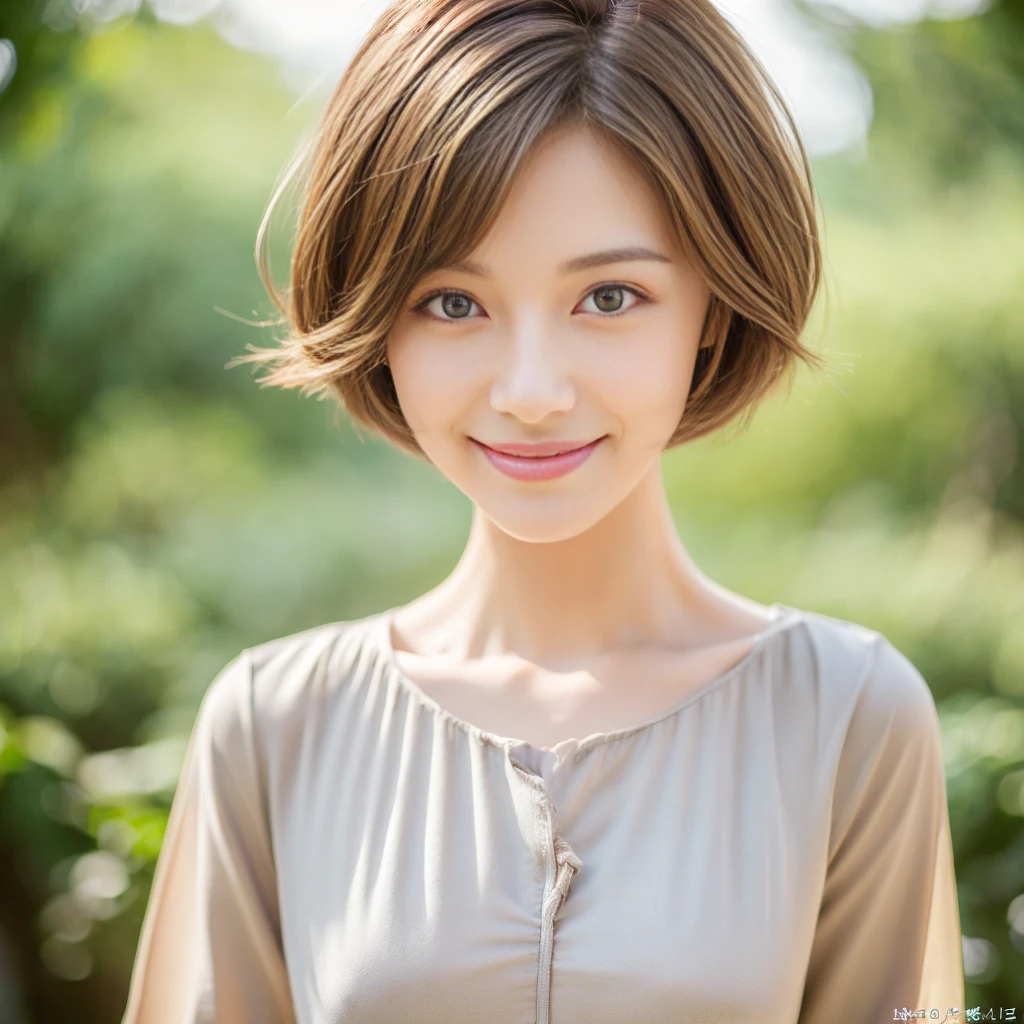 ((Highest quality, 8K, masterpiece: 1.3)), One woman, The beauty of slim abs: 1.3, (Hairstyle Brown Hair Short Cut, ), Casual Dresses, Super Slender, Delicate eyes, Age 25,double eyelid, smile, Home, RAW Photos