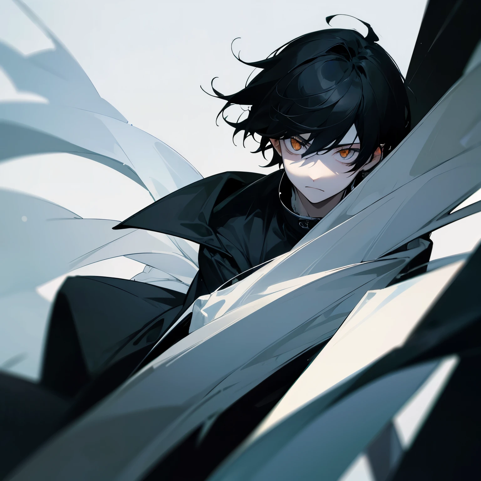 boy, black hair, pale white eyes, dark theme, cool, cold, stylish, high image quality