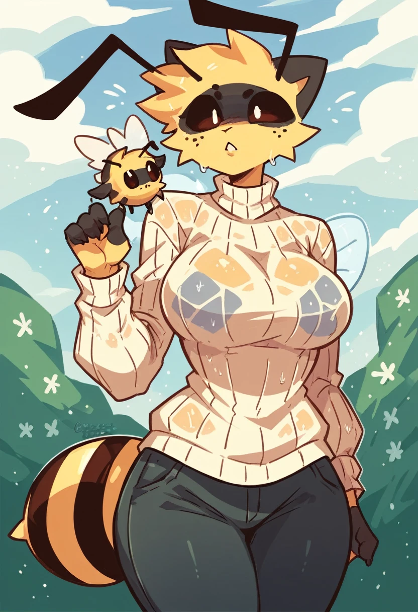 1 queen bee, more bigger breasts, wet sweater, without pants, just the sweater