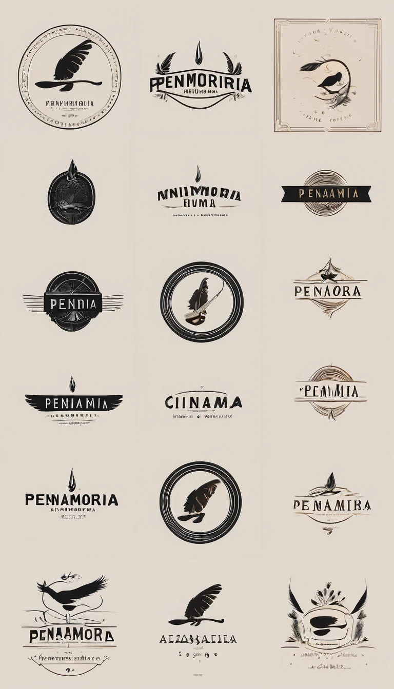 Create a minimal, modern, simple, inspirational, memorable, dream like logo design of a boy and a feather for the brand “Penamemoria".