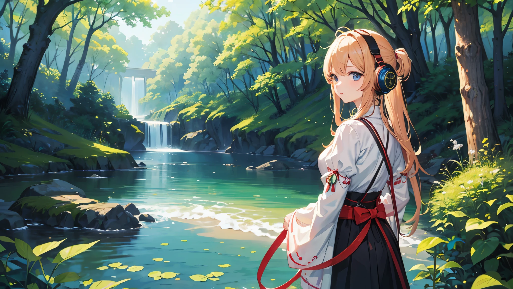 (Highest quality、High resolution、masterpiece)、（Anime Art 4k）、（Woman wearing headphoneysterious、nature