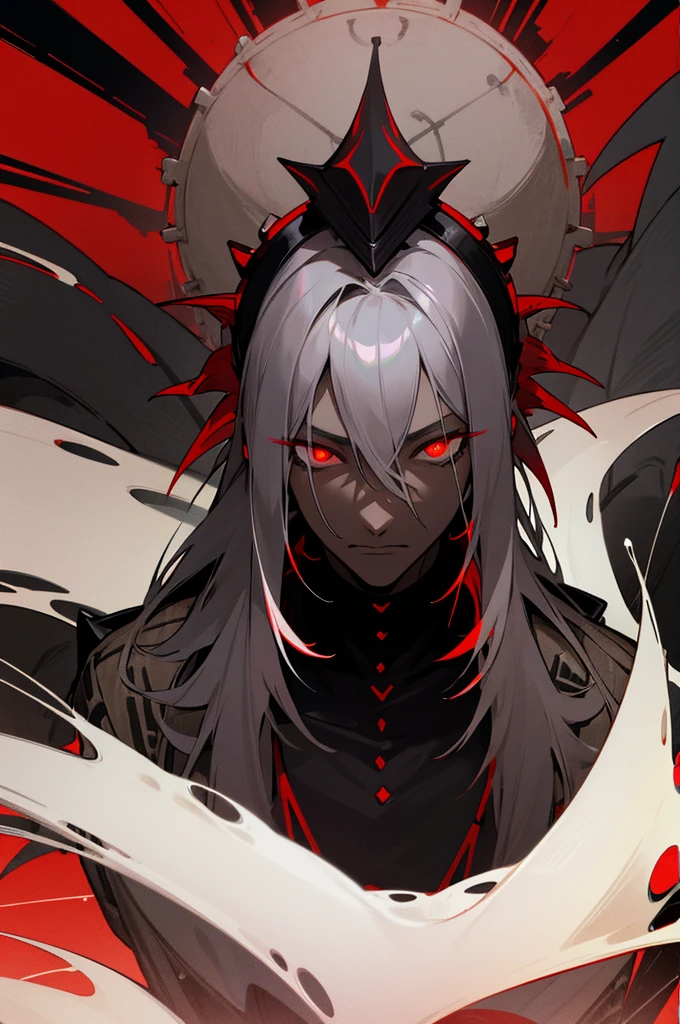 hhmge, monster man, black sclera slit pupils, animal hands, dark skin, grey skin, toned red eyes, 1boy , mbyleth