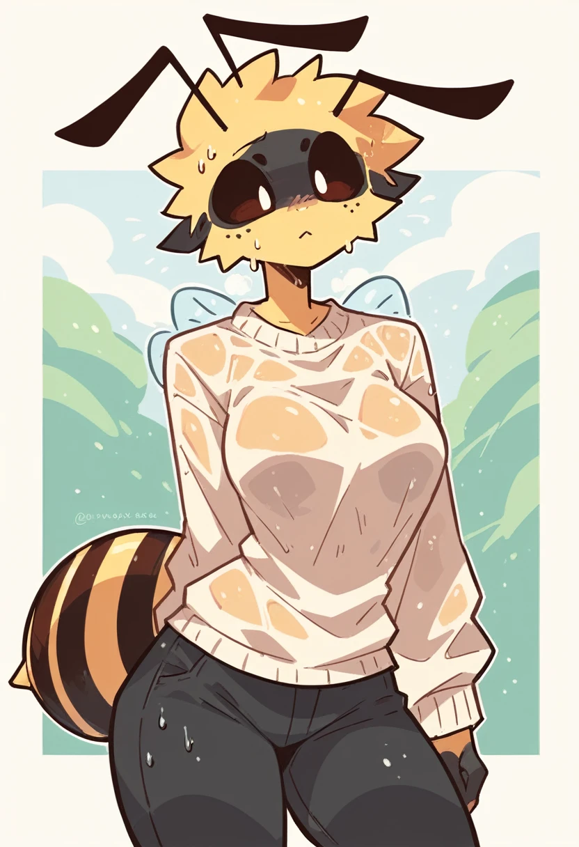 1 queen bee, more bigger breasts, wet sweater, without pants, just the sweater, wet pants, wet clothes