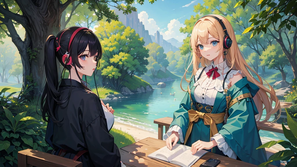 (Highest quality、High resolution、masterpiece)、(Anime Art 4k)、(Woman wearing headphoneysterious、nature