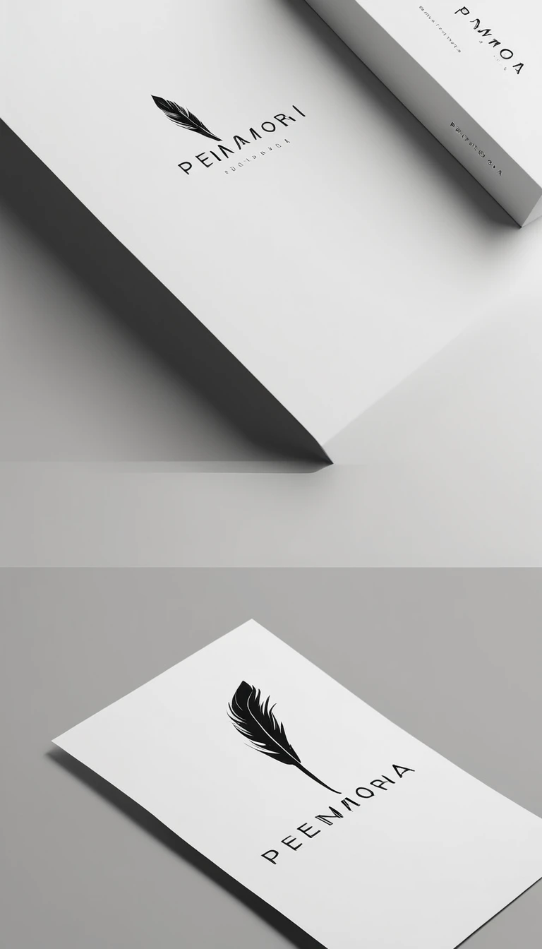 A minimal, modern, simple, cinematic logo design for the brand “Penamemoria". Create a modern, minimalistic, high-quality, logo of a feather-bird