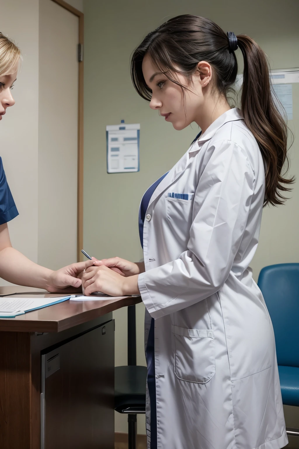 Woman taking a gynecologist exam with a doctor who is teaching classes at college