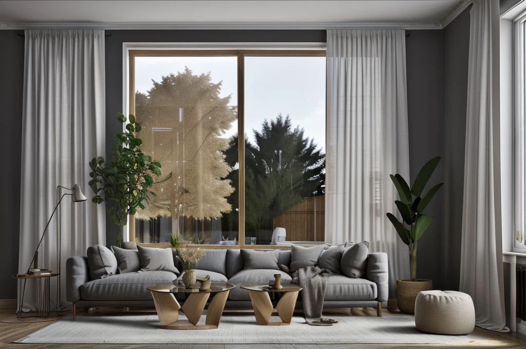 interior, a living room with a couch, chair, table and windows with curtains on them and a chandelier hanging from the ceiling, Enguerrand Quarton, vray render, a digital rendering, photorealism
interior, flower, indoors, tree, no humans, window, chair, table, plant, curtains, scenery, couch, wooden floor, vase
Step into the realms of an 8k masterpiece wallpaper, a nexus of ultra-detail, high resolution, and impeccable shadow play. Rendered in digital illustration, it bears a semblance to the works of Yoko Honda. Set against the backdrop of a Nayuta Nordic Modern Interior Design room, the scene features a chair, a vase flaunting a white flower, a table, swaying curtains, a luxurious couch, a lamp placed near a window, a cup, a spread-out book, and a vibrant plant. The color temperature bathes the room in golden hues, adding to its charm. In the absence of humans, the setting resonates with profound stillness. Ray tracing, photon mapping, and radiosity merge seamlessly with professional lighting to create an ethereal atmosphere  