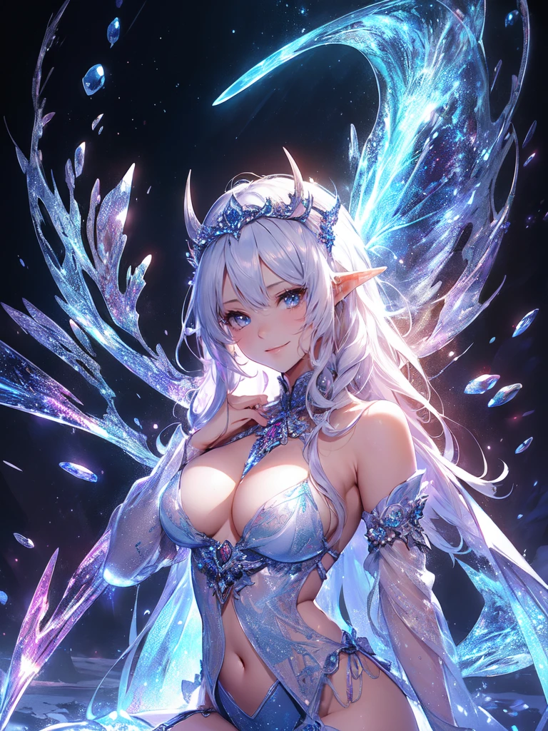 最高quality、1 woman elf、Succubus、(( cowboy shot ))((full body stocking))'((see-through body stocking))、beautiful瞳、beautiful装飾、Devil decoration on head、Ice tiara、、A world made of ice、最高quality , fractal art.Ice Throne、ice World、bikini、beautiful大きなお尻、 ((Laugh beautifully、))((Glowing ice ))SMqueen、beautiful顔、Orgasm、Ecstasy、全身beautiful装飾のストッキング、Devil's World、ice World、Bigger on the front、 beautiful輝き,High-definition depiction, Realistic, 8K, Unity, beautiful太もも,,Giant Devil's Wings、虹colorに輝く翼、、 light smile, Beautifully and vividly drawn, , beautiful beautiful透き通る肌、輝くbeautiful装飾の魔法、Giant horns、 demon king、、beautiful装飾の角、 , beautiful、 Romanticism,mosquito。 混沌の最もbeautiful形, Mr..々 Intertwined flowers, P article,Magical gentle light,smile,,image quality、masterpiece、beautiful顔、Super beautiful elf woman((Big breasted 22 year old office lady、Bust 120,Beautiful long ironed hair、Silver Hair、height: 165cm。、Esbian、、高quality、、Visual Arts、最high quality、1 woman elf NP: Worst quality ,beautiful fractal art 、、、light、Beautiful radiance,High-definition depiction, Realistic, 8K, Unity, , light smile, Beautifully and vividly drawn, , Beautiful, beautiful, clear skin、 Countless rays of light pouring down, Swirling Light, big background, , Intense light is emitted from the magic circle in front of the girl. Romanticism,Cowboy Shot: quality nsfw