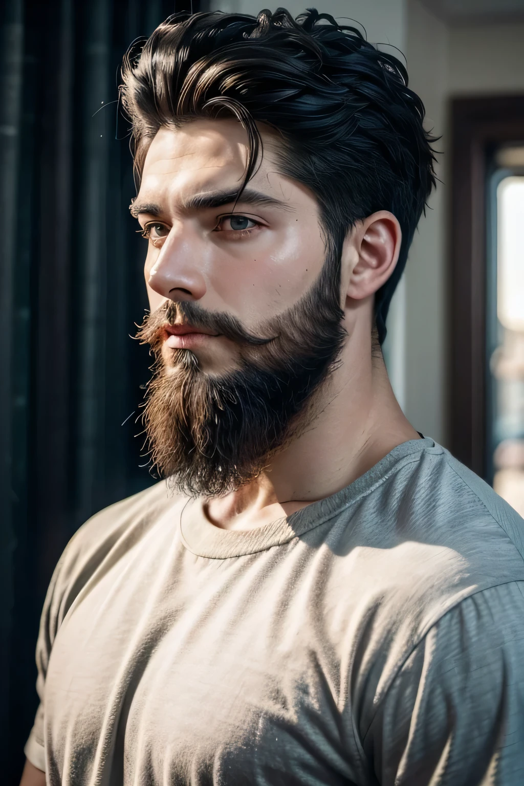 Homen 4 9 years dark 1.87 height beard black hair with quiff
