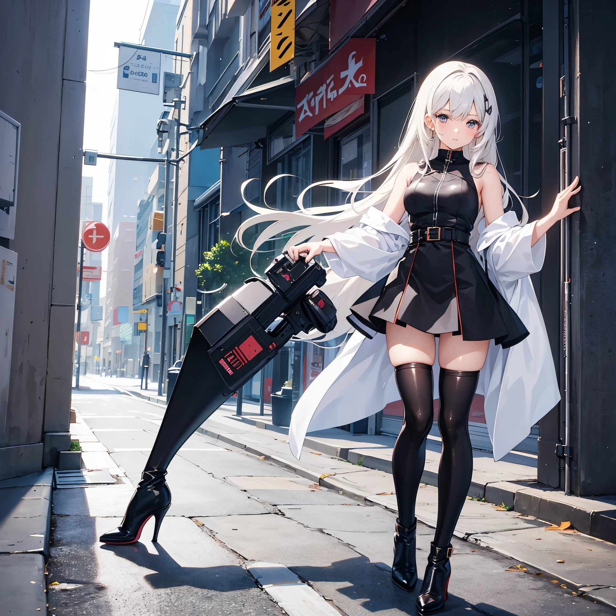anime girl, high heel boots, leg posing, best quality, leggings, camera looking at the high heels, normal feet
