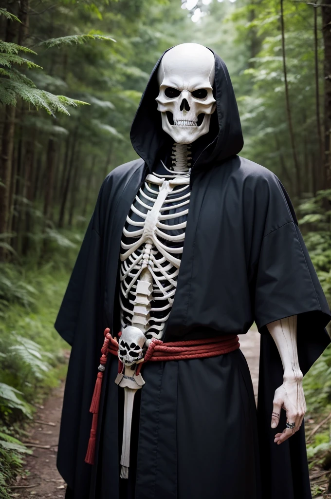 Samurai skeleton with black robes in a serejera forest