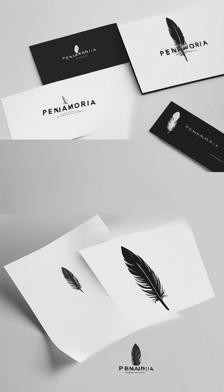 A minimal, modern, simple, cinematic logo design for the brand “Penamemoria". Create a modern, minimalistic, high-quality, logo of a bird feather