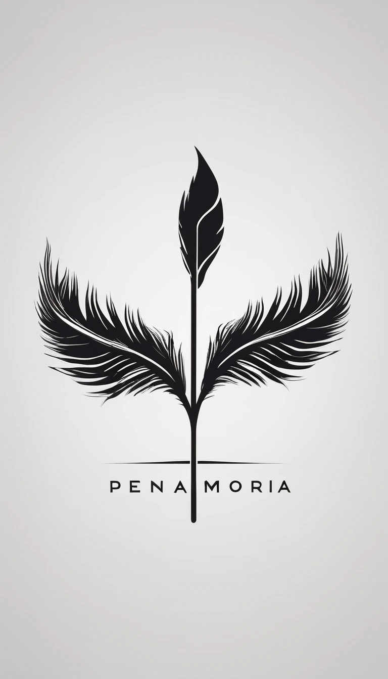 A minimal, modern, simple, cinematic logo design for the brand “Penamemoria". Create a modern, minimalistic, high-quality, logo of a bird feather