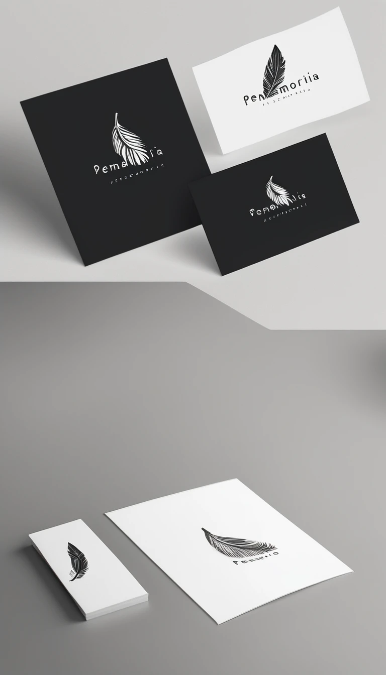 A minimal, modern, simple, cinematic logo design for the brand “Penamemoria". Create a modern, minimalistic, high-quality, logo of a bird feather