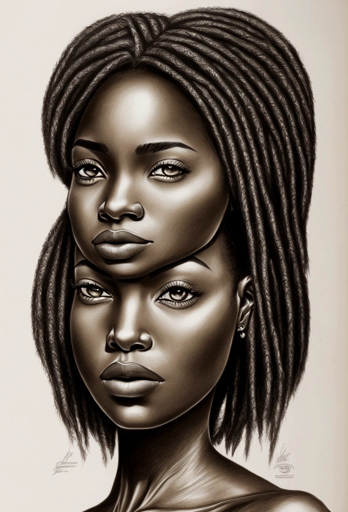 Dark-skinned woman in drawing