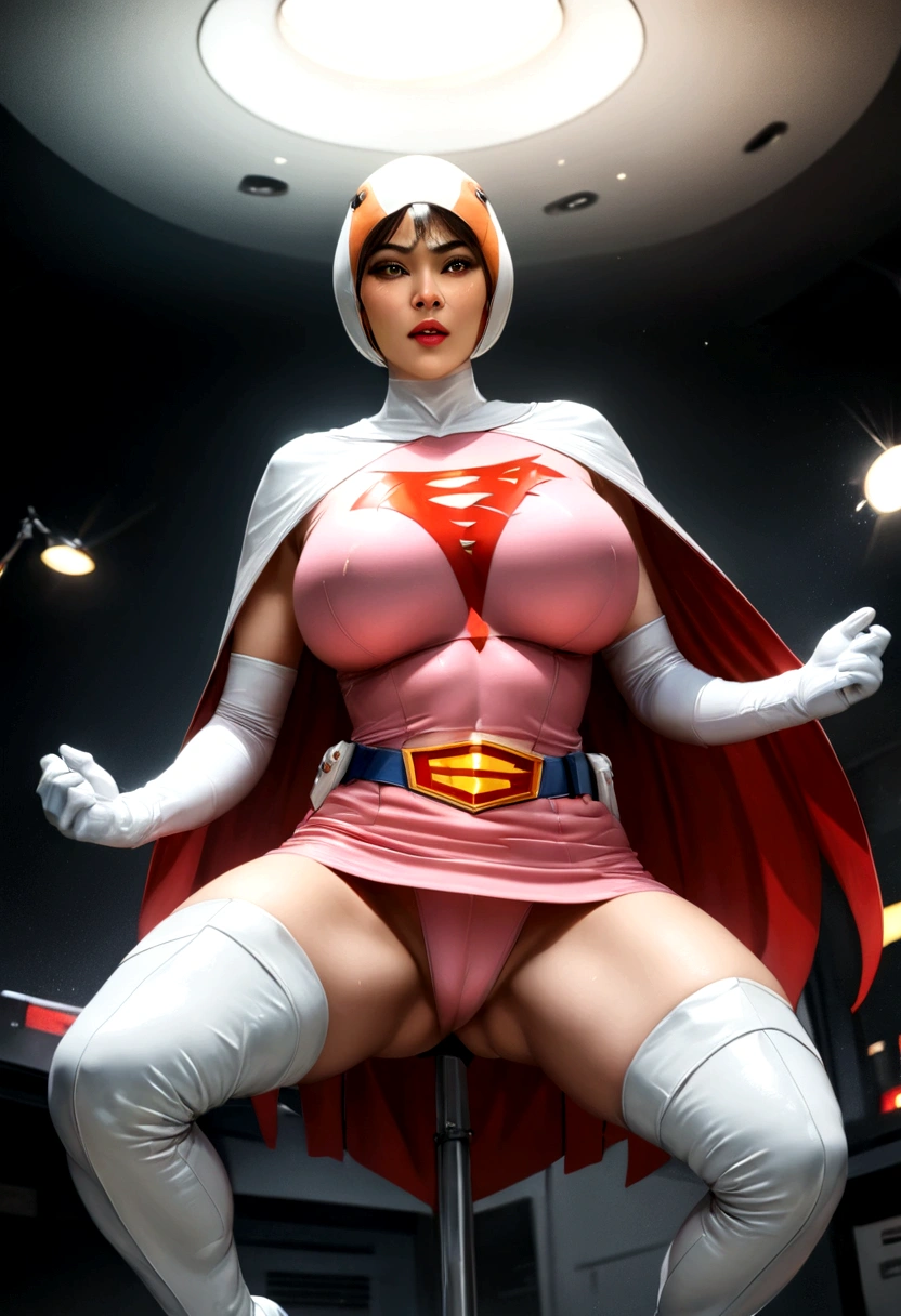 A girl in Gatchaman costume, long boots, long gloves, kicking enemies, detailed face, H3JTS, giga_busty, best quality, 4k, 8k, highres, masterpiece:1.2, ultra-detailed, realistic, photorealistic, photo-realistic:1.37, HDR, UHD, studio lighting, ultra-fine painting, sharp focus, physically-based rendering, extreme detail description, professional, vivid colors, bokeh, concept art