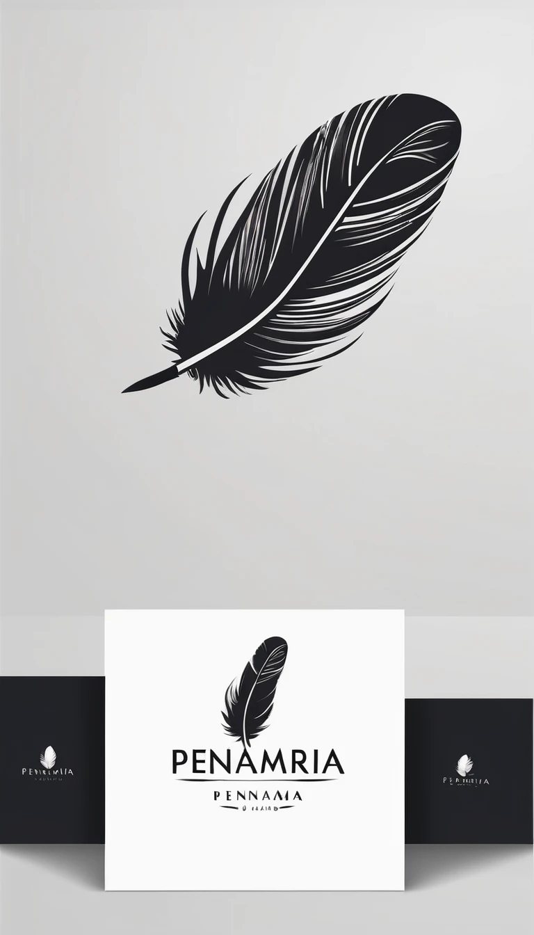Create a minimal, modern, simple, inspirational, memorable, dream like logo design of a boy and a feather for the brand “Penamemoria".