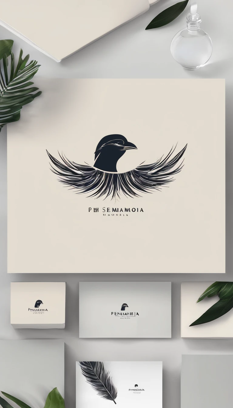 Create a minimal, modern, simple, inspirational, memorable, dream like logo design of a boy and a feather for the brand “Penamemoria".