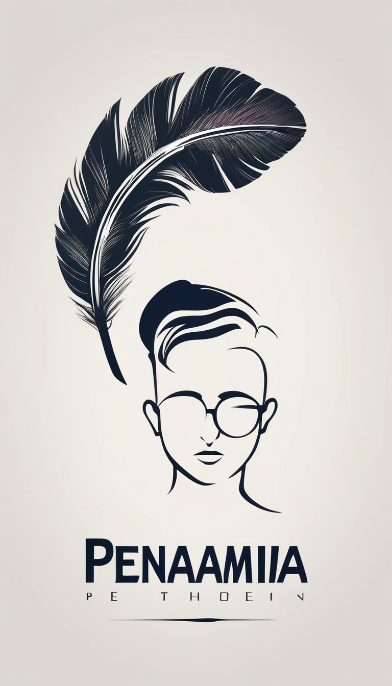 Create a minimal, modern, simple, inspirational, memorable, dream like logo design of a boy and a feather for the brand “Penamemoria".