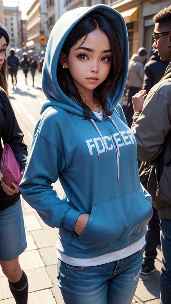 Face cover girl in hoodie figher