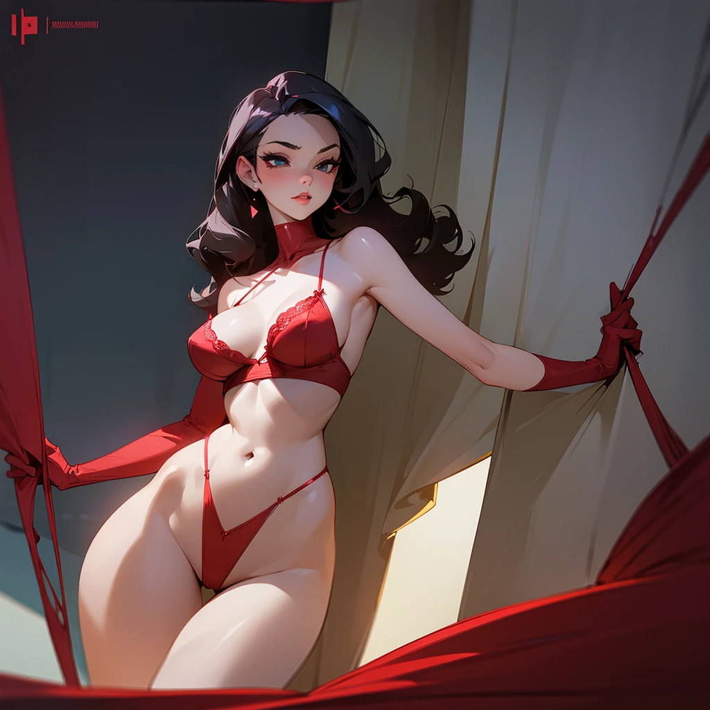  sexy woman in red lingerie posing gracefully for a photo, sexy lingerie beauty, wavy lingerie, lingerie, inverted triangle body type, Waist slender, sexy girl, mulher de corpo inteiro, wearing sexy lingerie, beautiful seductive woman, slender figure, cartoon vector style, corpo pin-up, Broad Hips