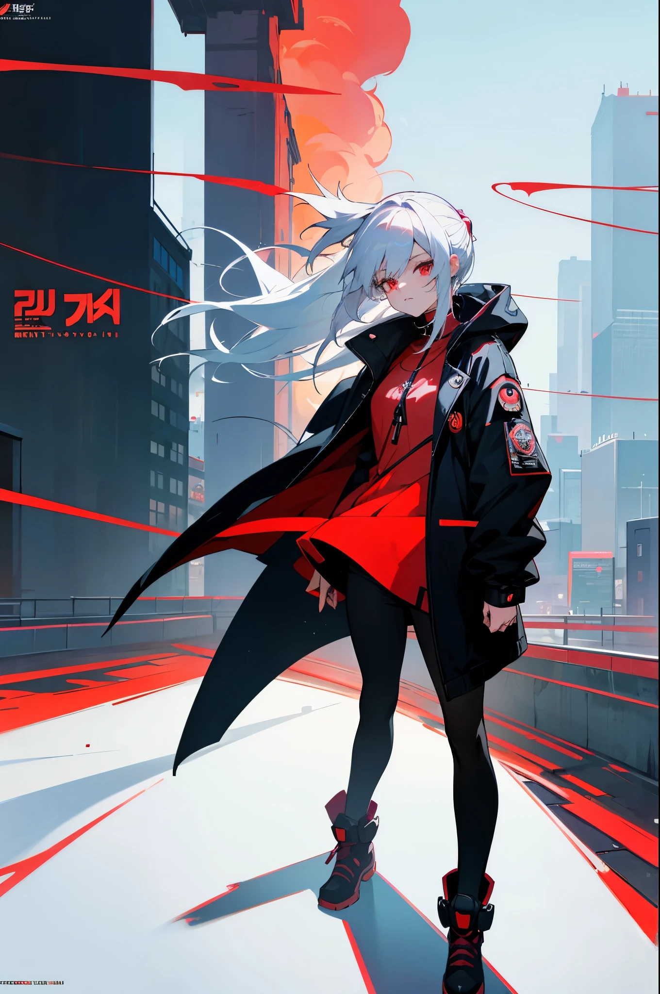 Anime characters standing in the city with white hair and red eyes， Best anime 4k konachan wallpaper， digital cyberpunk anime art， badass anime 8 k， Anime style 4 K， Anime art wallpaper 8 K， digitl cyberpunk - anime art， anime wallpaper 4k， Anime wallpapers 4 k， anime art wallpaper 4k， Anime art wallpaper 4 K， 4k anime wallpaper，In flames
