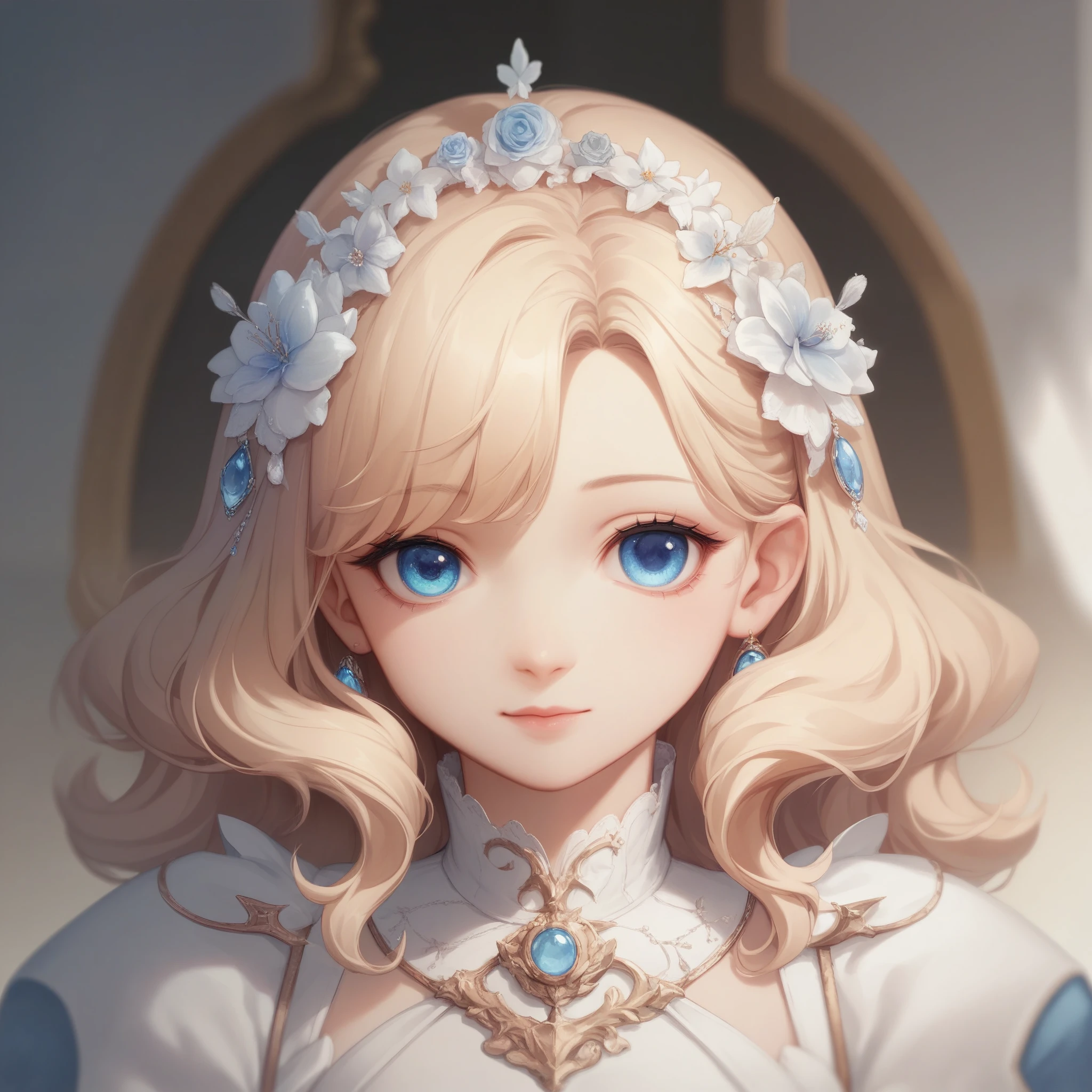 {​masterpiece},{best quality},{1 girl}, adorable, toll, lovely, detailled eyes, blue eyes, shorth hair, blond hair,delicate detailed,depth of field,extremely detailed CG,Original, extremely detailed wallpaper,upper body, Viewers look at