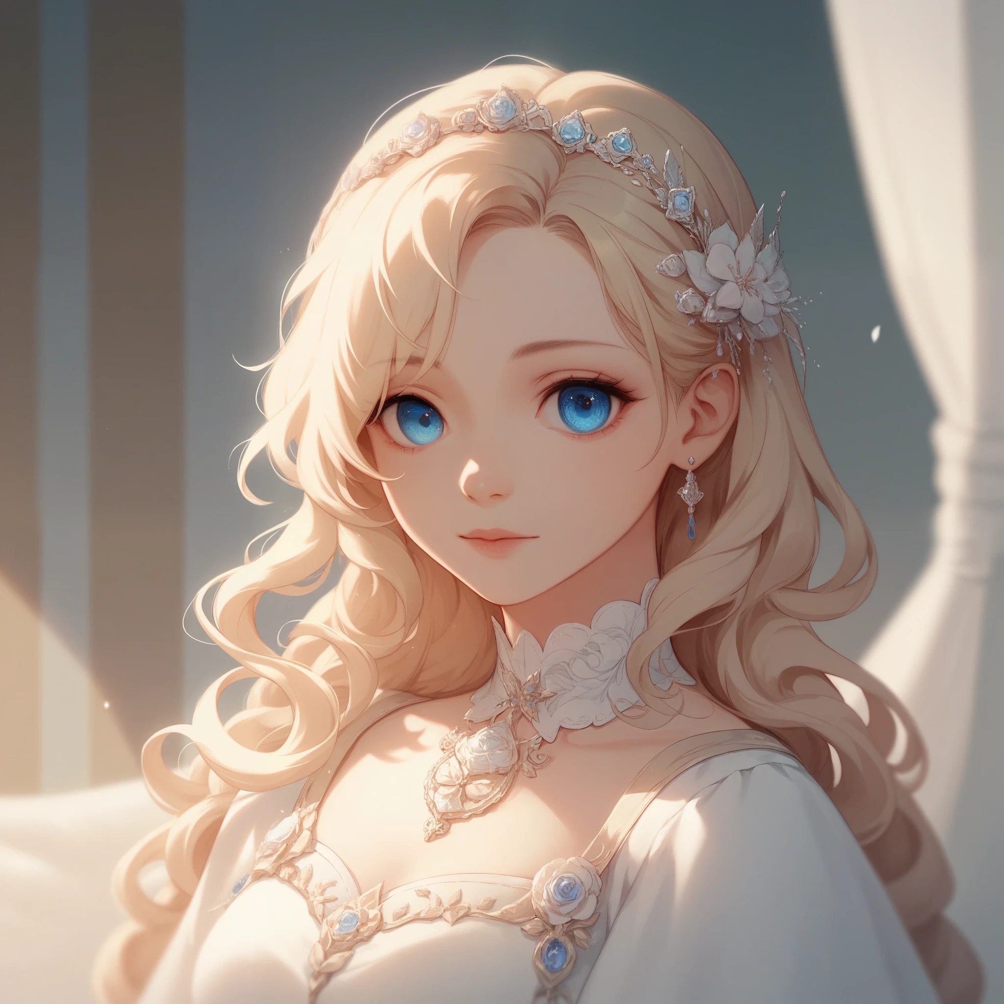 {​masterpiece},{best quality},{1 girl}, adorable, toll, lovely, detailled eyes, blue eyes, shorth hair, blond hair,delicate detailed,depth of field,extremely detailed CG,Original, extremely detailed wallpaper,upper body, Viewers look at